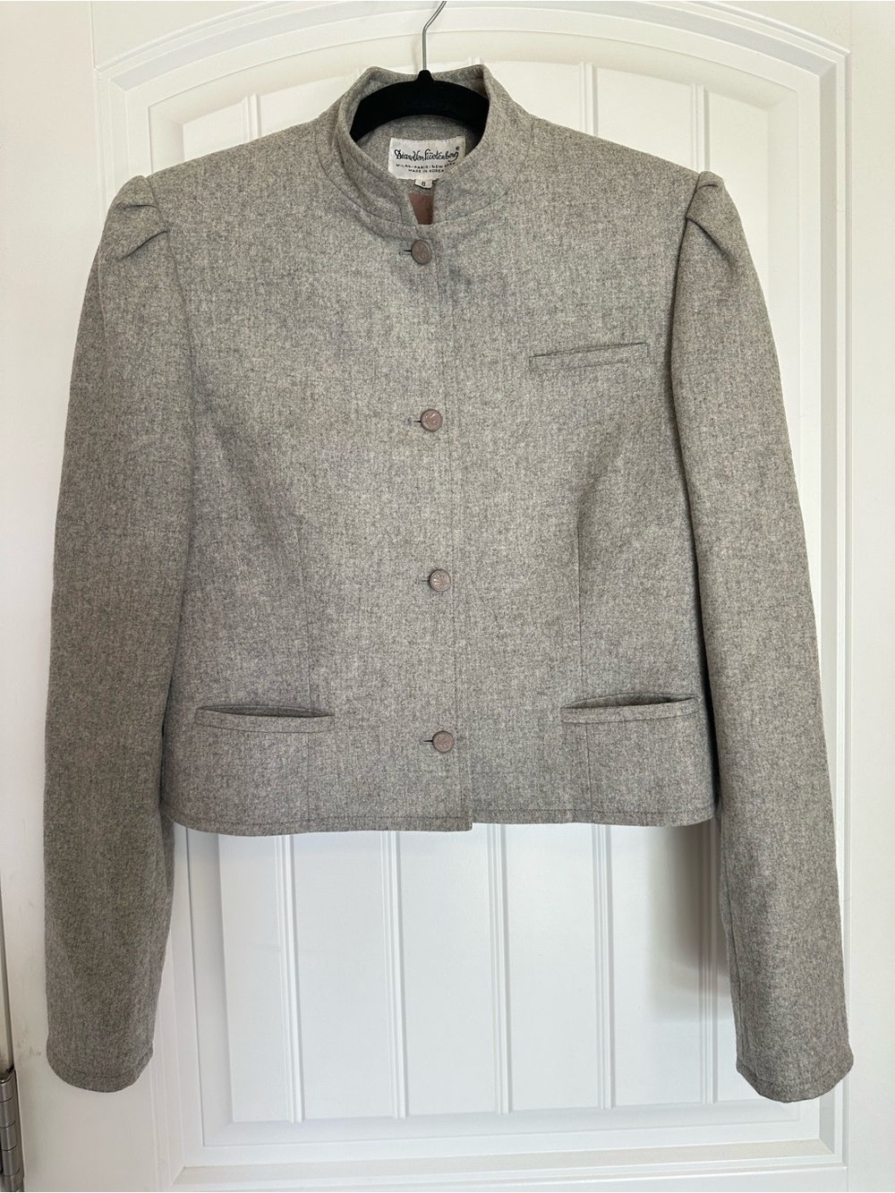 Vintage Diane Von Furstenberg Heather Gray Stand-Collar Wool Jacket